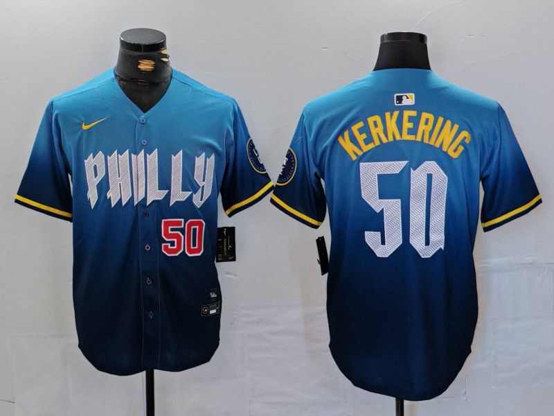 Men Philadelphia Phillies #50 Kerkering Blue City Edition Nike 2024 MLB Jersey style 4->los angeles dodgers->MLB Jersey